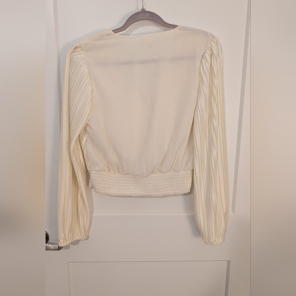 Japna Cream Pleated V-Neck Blouse - Picture 6 of 7